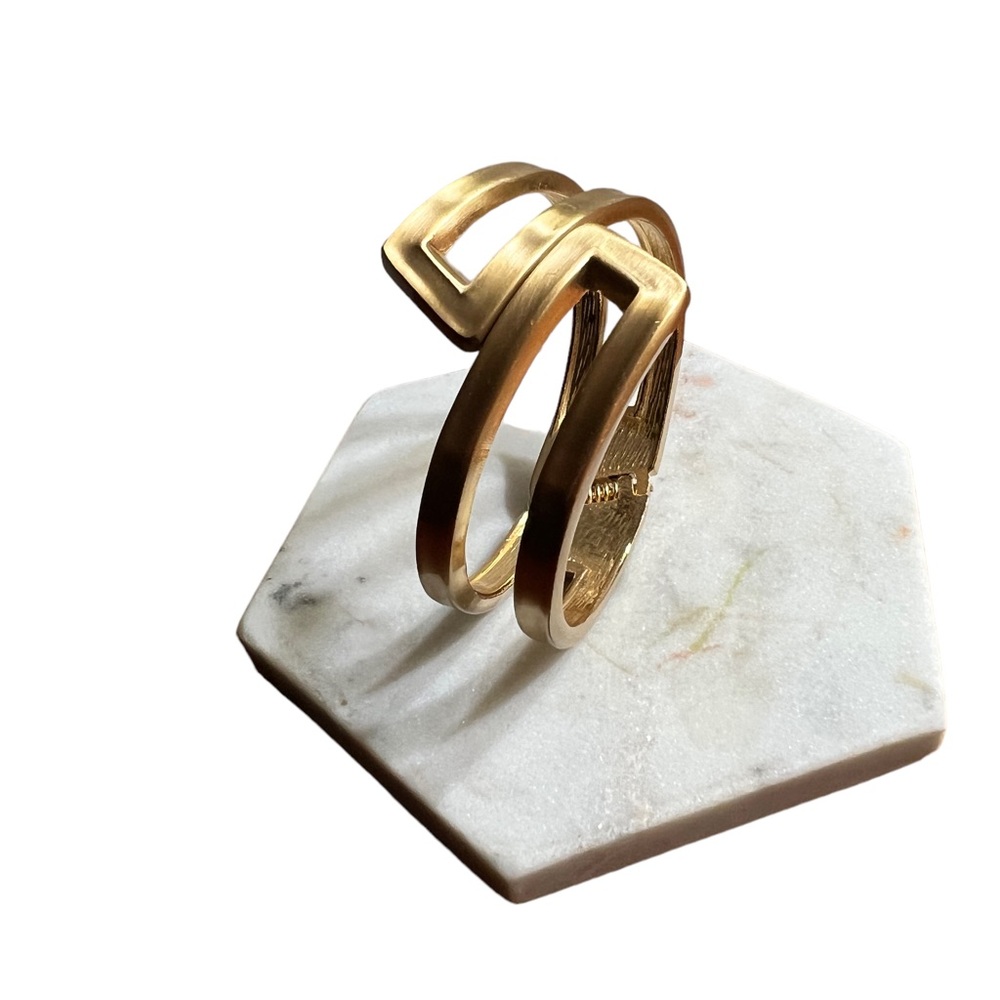 Gold Tone Satin finish Hinged‎ bangle Bracelet - Picture 4 of 6